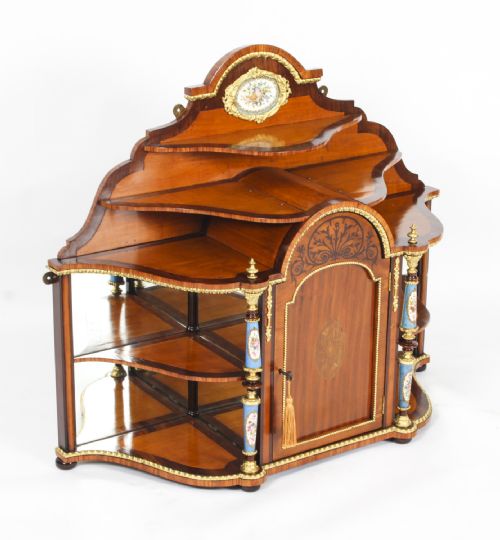 fig 1. Antique Ormolu & Porcelain Mounted Table Top Credenza Cabinet 19th C