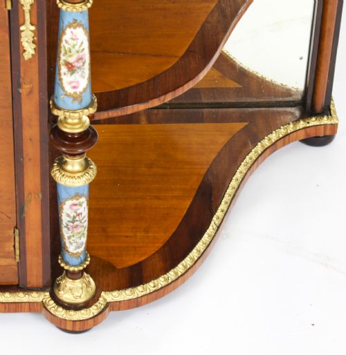 fig 5. Antique Ormolu & Porcelain Mounted Table Top Credenza Cabinet 19th C