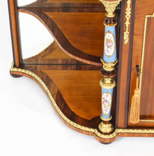 fig 6. Antique Ormolu & Porcelain Mounted Table Top Credenza Cabinet 19th C