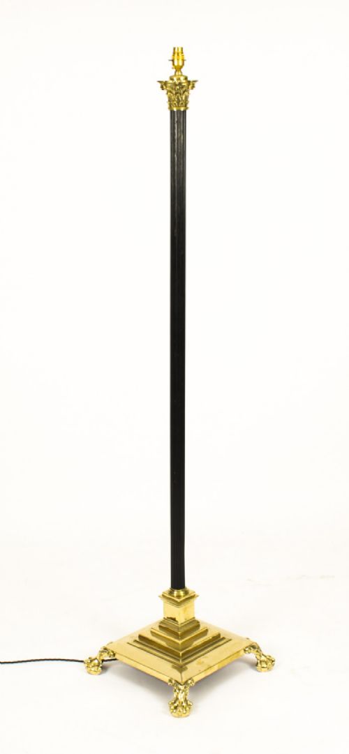 Antique Victorian Brass Corinthian Column Standard Lamp Late 19th C
