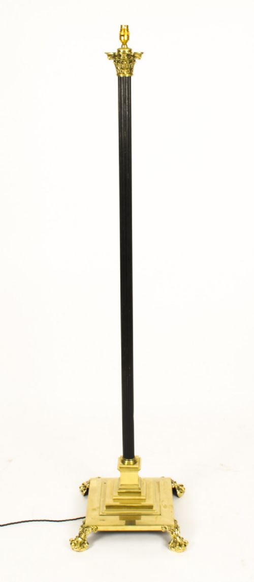 fig 1. Antique Victorian Brass Corinthian Column Standard Lamp Late 19th C