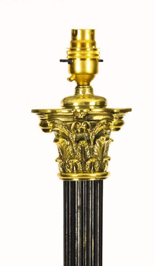 fig 2. Antique Victorian Brass Corinthian Column Standard Lamp Late 19th C