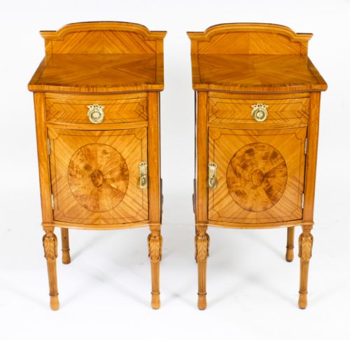 Antique Pair Victorian Satinwood Bedside Cabinets 19th C
