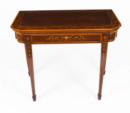 ANTIQUE VICTORIAN MAHOGANY INLAID CARD GAMES TABLE C1860 19TH C - ADDITIONAL PHOTO 1