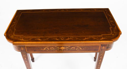 ANTIQUE VICTORIAN MAHOGANY INLAID CARD GAMES TABLE C1860 19TH C - ADDITIONAL PHOTO 2