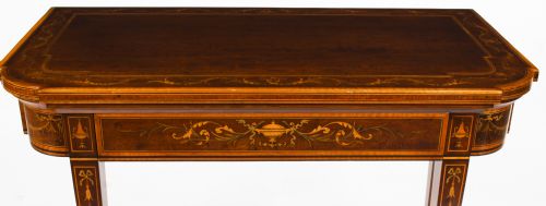 ANTIQUE VICTORIAN MAHOGANY INLAID CARD GAMES TABLE C1860 19TH C - ADDITIONAL PHOTO 3