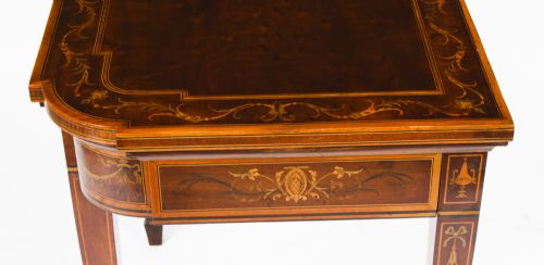 ANTIQUE VICTORIAN MAHOGANY INLAID CARD GAMES TABLE C1860 19TH C - ADDITIONAL PHOTO 4