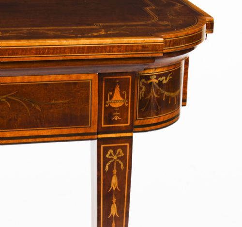ANTIQUE VICTORIAN MAHOGANY INLAID CARD GAMES TABLE C1860 19TH C - ADDITIONAL PHOTO 5