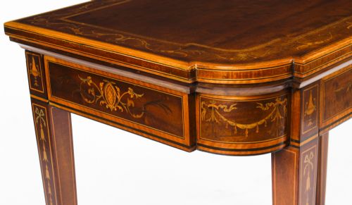 ANTIQUE VICTORIAN MAHOGANY INLAID CARD GAMES TABLE C1860 19TH C - ADDITIONAL PHOTO 7