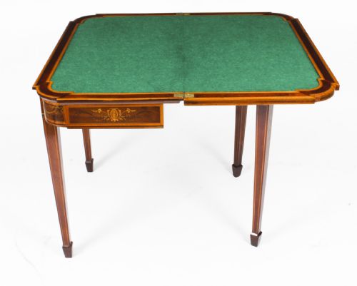 ANTIQUE VICTORIAN MAHOGANY INLAID CARD GAMES TABLE C1860 19TH C - ADDITIONAL PHOTO 8