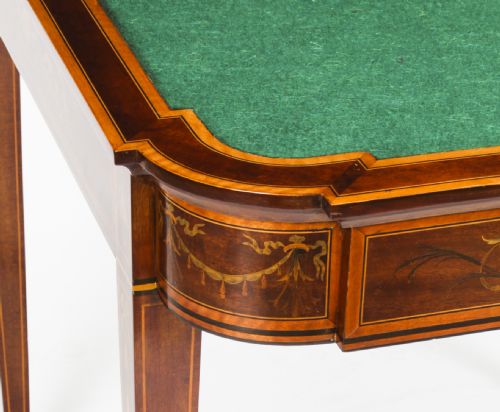 ANTIQUE VICTORIAN MAHOGANY INLAID CARD GAMES TABLE C1860 19TH C - ADDITIONAL PHOTO 9
