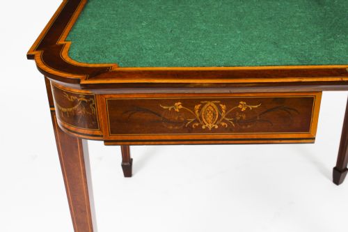 ANTIQUE VICTORIAN MAHOGANY INLAID CARD GAMES TABLE C1860 19TH C - ADDITIONAL PHOTO 10