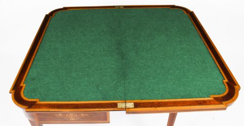 ANTIQUE VICTORIAN MAHOGANY INLAID CARD GAMES TABLE C1860 19TH C - ADDITIONAL PHOTO 11