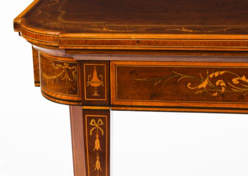 ANTIQUE VICTORIAN MAHOGANY INLAID CARD GAMES TABLE C1860 19TH C - ADDITIONAL PHOTO 13