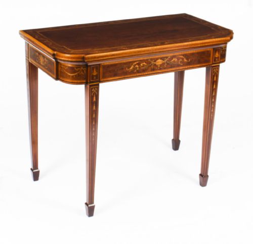 ANTIQUE VICTORIAN MAHOGANY INLAID CARD GAMES TABLE C1860 19TH C - ADDITIONAL PHOTO 17