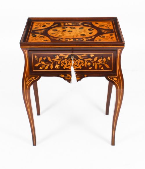 fig 1. Antique Dutch Marquetry Tray Top Bedside Cabinet Side Table c.1820 19th C