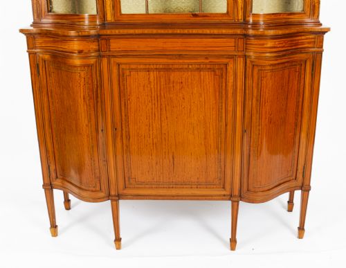 ANTIQUE EDWARDIAN SERPENTINE SATINWOOD INLAID DISPLAY CABINET 19TH C - ADDITIONAL PHOTO 5