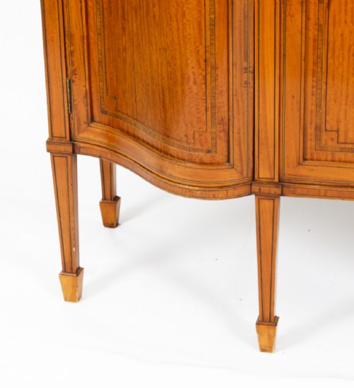 ANTIQUE EDWARDIAN SERPENTINE SATINWOOD INLAID DISPLAY CABINET 19TH C - ADDITIONAL PHOTO 6