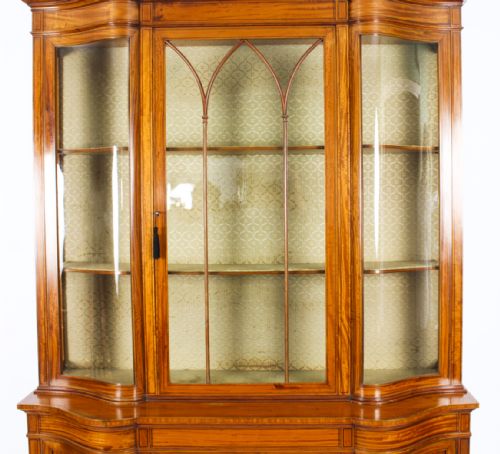ANTIQUE EDWARDIAN SERPENTINE SATINWOOD INLAID DISPLAY CABINET 19TH C - ADDITIONAL PHOTO 12