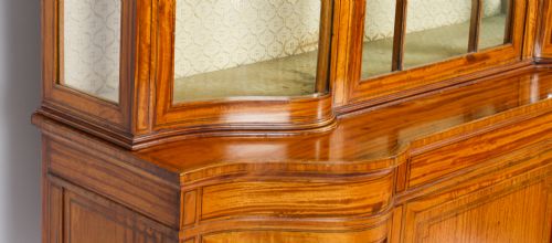 ANTIQUE EDWARDIAN SERPENTINE SATINWOOD INLAID DISPLAY CABINET 19TH C - ADDITIONAL PHOTO 16