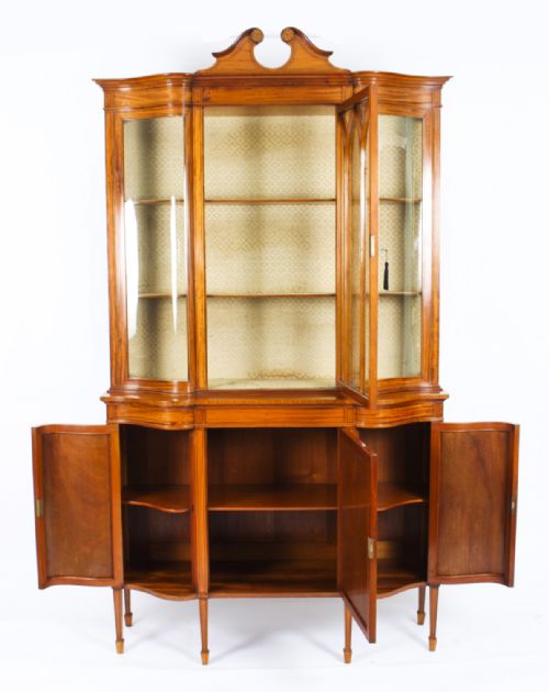ANTIQUE EDWARDIAN SERPENTINE SATINWOOD INLAID DISPLAY CABINET 19TH C - ADDITIONAL PHOTO 20