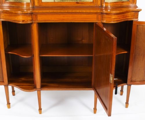 ANTIQUE EDWARDIAN SERPENTINE SATINWOOD INLAID DISPLAY CABINET 19TH C - ADDITIONAL PHOTO 23