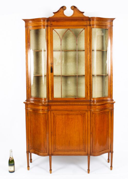 ANTIQUE EDWARDIAN SERPENTINE SATINWOOD INLAID DISPLAY CABINET 19TH C - ADDITIONAL PHOTO 25
