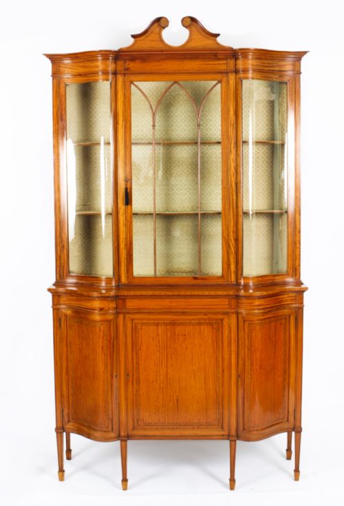 ANTIQUE EDWARDIAN SERPENTINE SATINWOOD INLAID DISPLAY CABINET 19TH C - ADDITIONAL PHOTO 26