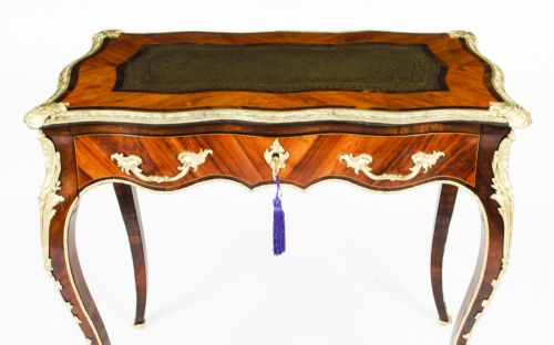 ANTIQUE PETITE FRENCH ORMOLU MOUNTED KINGWOOD BUREAU PLAT 19TH C - ADDITIONAL PHOTO 1