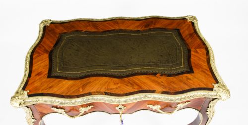 ANTIQUE PETITE FRENCH ORMOLU MOUNTED KINGWOOD BUREAU PLAT 19TH C - ADDITIONAL PHOTO 5