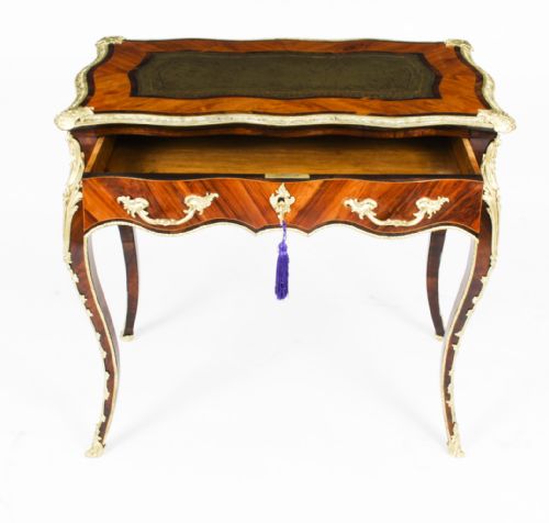 ANTIQUE PETITE FRENCH ORMOLU MOUNTED KINGWOOD BUREAU PLAT 19TH C - ADDITIONAL PHOTO 13