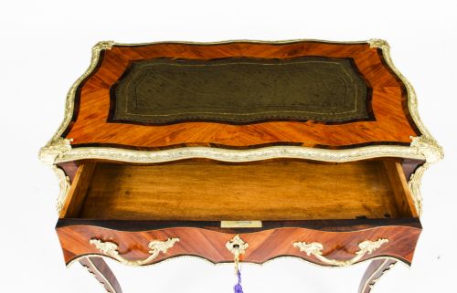 ANTIQUE PETITE FRENCH ORMOLU MOUNTED KINGWOOD BUREAU PLAT 19TH C - ADDITIONAL PHOTO 14