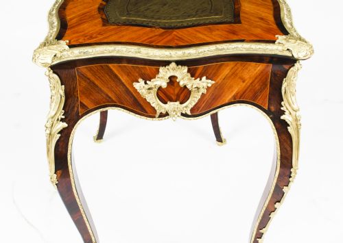 ANTIQUE PETITE FRENCH ORMOLU MOUNTED KINGWOOD BUREAU PLAT 19TH C - ADDITIONAL PHOTO 17