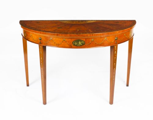 fig 1. Antique George III Satinwood Demi-Lune Console Table 18th C