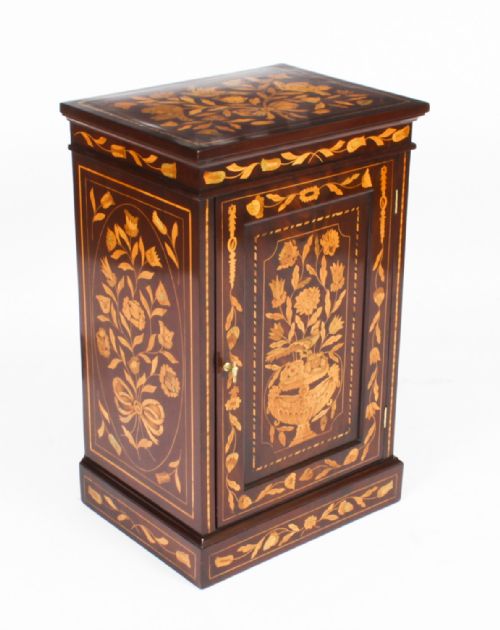 Antique Free Standing Dutch Mahogany Marquetry Bedside Cabinet Pedestal 19th C
