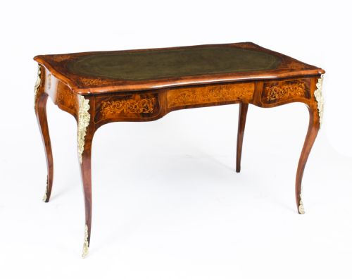 Antique Victorian Burr Walnut & Floral Marquetry Writing Table 19th C
