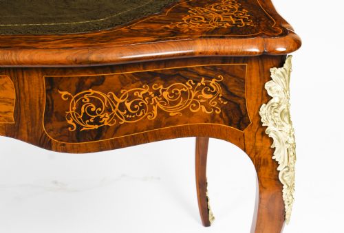 fig 3. Antique Victorian Burr Walnut & Floral Marquetry Writing Table 19th C