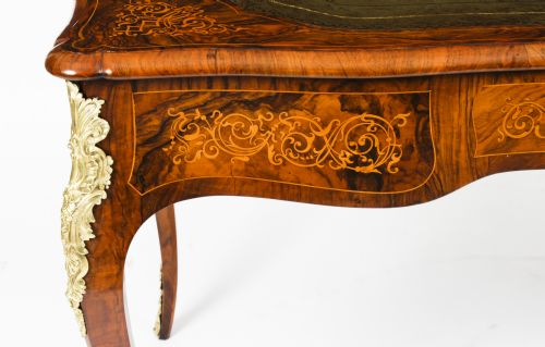 fig 4. Antique Victorian Burr Walnut & Floral Marquetry Writing Table 19th C