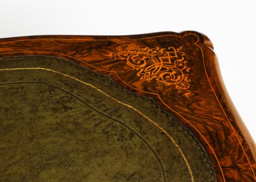 fig 6. Antique Victorian Burr Walnut & Floral Marquetry Writing Table 19th C