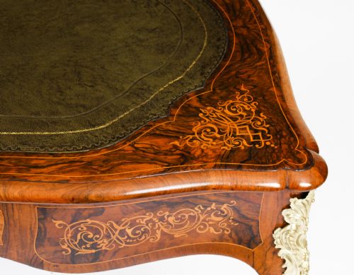 fig 7. Antique Victorian Burr Walnut & Floral Marquetry Writing Table 19th C