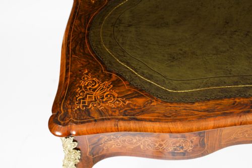 fig 8. Antique Victorian Burr Walnut & Floral Marquetry Writing Table 19th C
