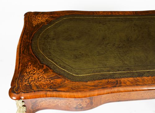 fig 9. Antique Victorian Burr Walnut & Floral Marquetry Writing Table 19th C