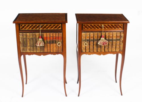 Antique Pair Ormolu Mounted Parquetry Occasional / Bedside Tables 19th C

