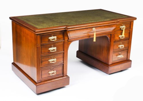 Antique Victorian Walnut Pedestal Desk C.1870 19th C

