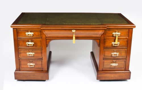 fig 1. Antique Victorian Walnut Pedestal Desk c.1870 19th C