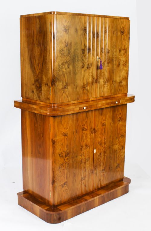 Antique Art Deco Epstein Burr Walnut Cocktail Cabinet Dry Bar C.1920
