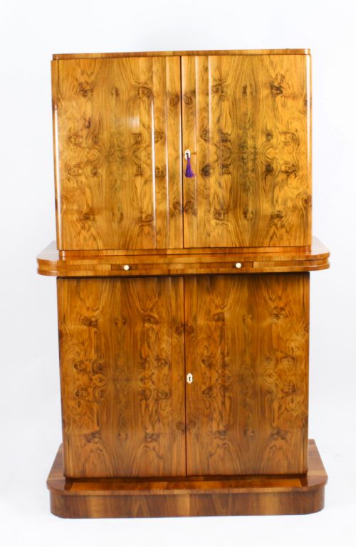 fig 1. Antique Art Deco Epstein Burr Walnut Cocktail Cabinet Dry Bar c.1920