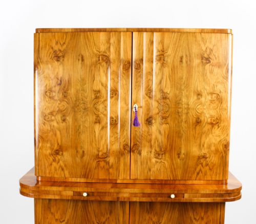 fig 2. Antique Art Deco Epstein Burr Walnut Cocktail Cabinet Dry Bar c.1920