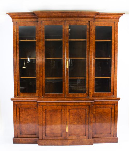 Antique English Pollard Oak Library Breakfront Bookcase Early 19th C

