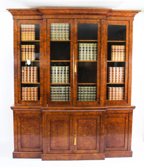 fig 1. Antique English Pollard Oak Library Breakfront Bookcase Early 19th C